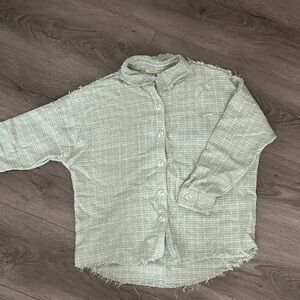 Light Sage Green Button-Up Tweed Flannel